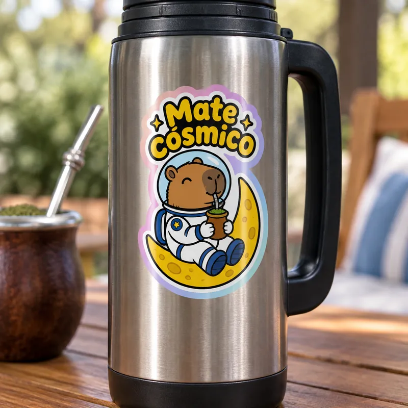 Sticker Mate Lunar pegado en termo